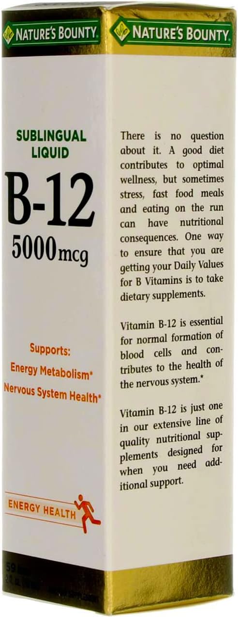 Pack of 2 Nature's Bounty B-12 5000 mcg Sublingual Liquid Energy Health Supplement 2 oz