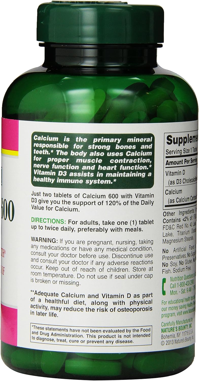 Pack of 2 Nature's Bounty High Potency Calcium 600 + D Tablets - 0250ct, 1.17 Bottles