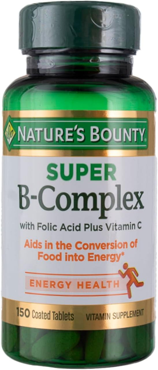 Pack of 2 Nature's Bounty Super B Complex with Vitamin C & Folic Acid Tablets for Immune & Energy Support