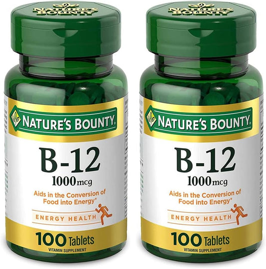 Pack of 2 Nature's Bounty Vitamin B12 Tablets, 1000mcg, Natural Formula