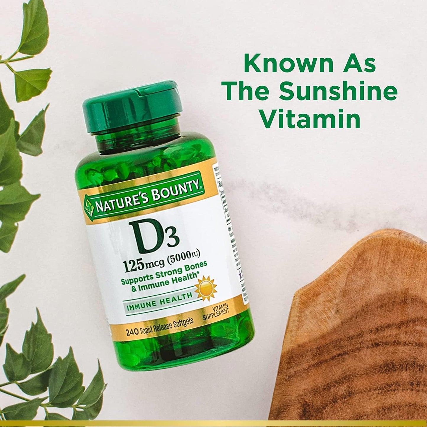 Pack of 2 Nature's Bounty Vitamin D3 5000IU Softgels for Immune Support, 240 Ct Total