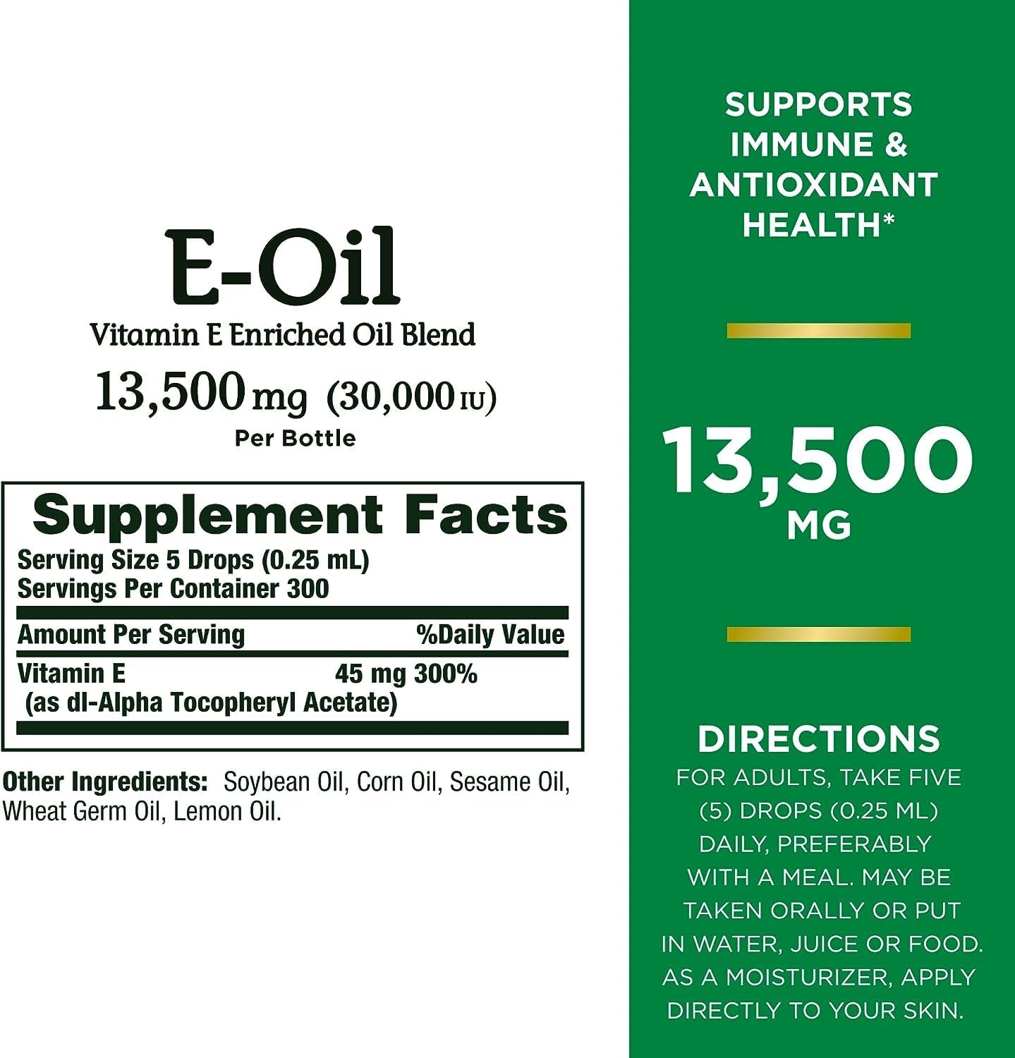 Pack of 2 Nature's Bounty Vitamin E Oil - 30,000IU for Immune & Antioxidant Support - Topical or Oral Use - 2.5 fl Oz