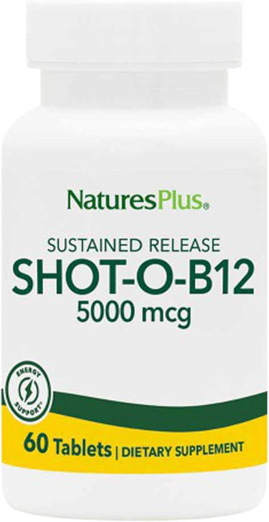 Pack of 2 Natures Plus Shot-O-B12 5000 mcg Sustained Release Tablets - Energy & Mood Support - Vegetarian & Gluten Free - 60 Servings
