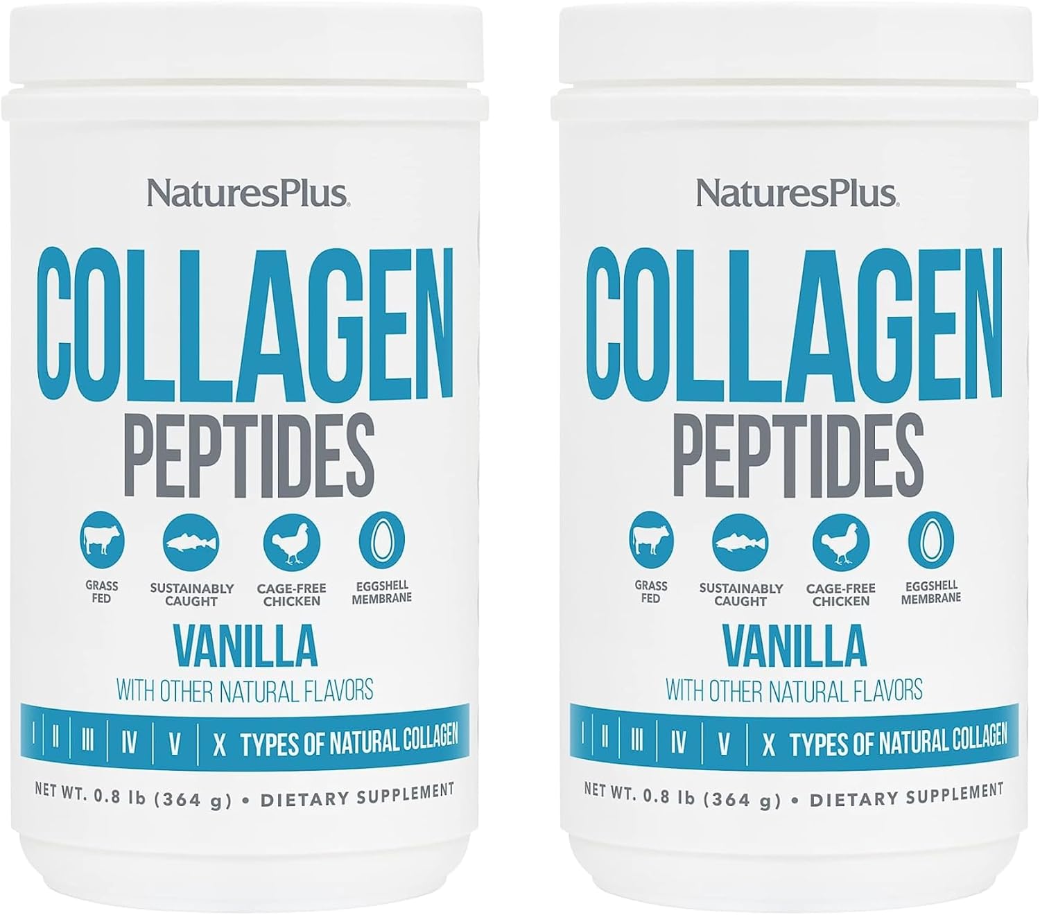 Pack of 2 Natures Plus Vanilla Collagen Peptides Powder - 0.8 lb - Supports Hair, Skin, Nails & Joints - Immune System Boost - Non-GMO, Gluten Free - 28 Servings