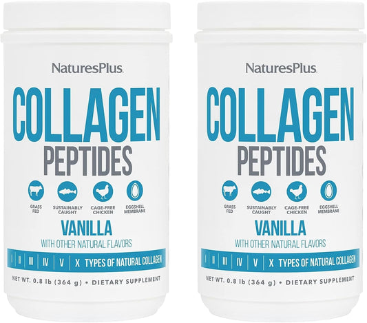 Pack of 2 Natures Plus Vanilla Collagen Peptides Powder - 0.8 lb - Supports Hair, Skin, Nails & Joints - Immune System Boost - Non-GMO, Gluten Free - 28 Servings