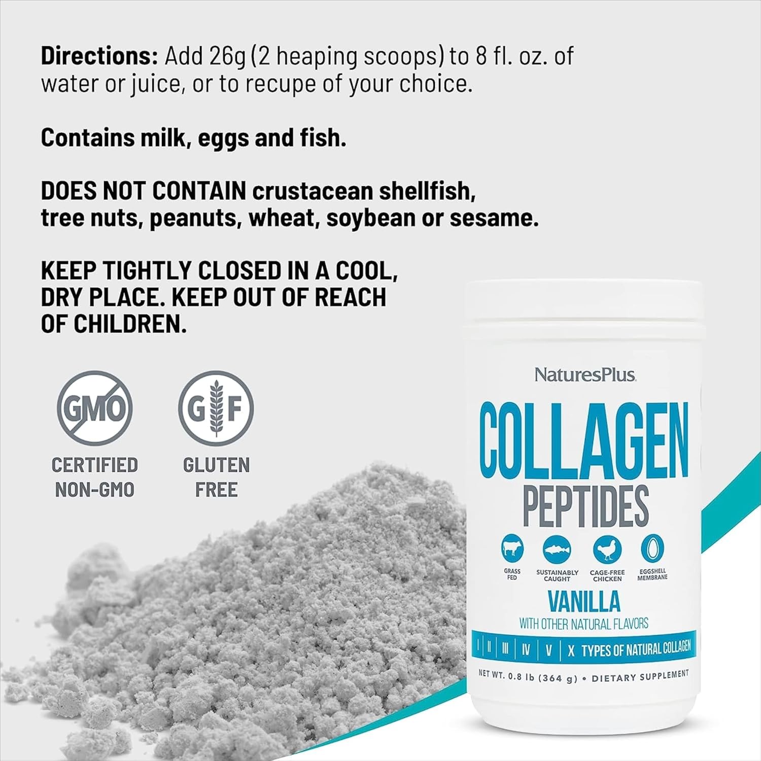Pack of 2 Natures Plus Vanilla Collagen Peptides Powder - 0.8 lb - Supports Hair, Skin, Nails & Joints - Immune System Boost - Non-GMO, Gluten Free - 28 Servings