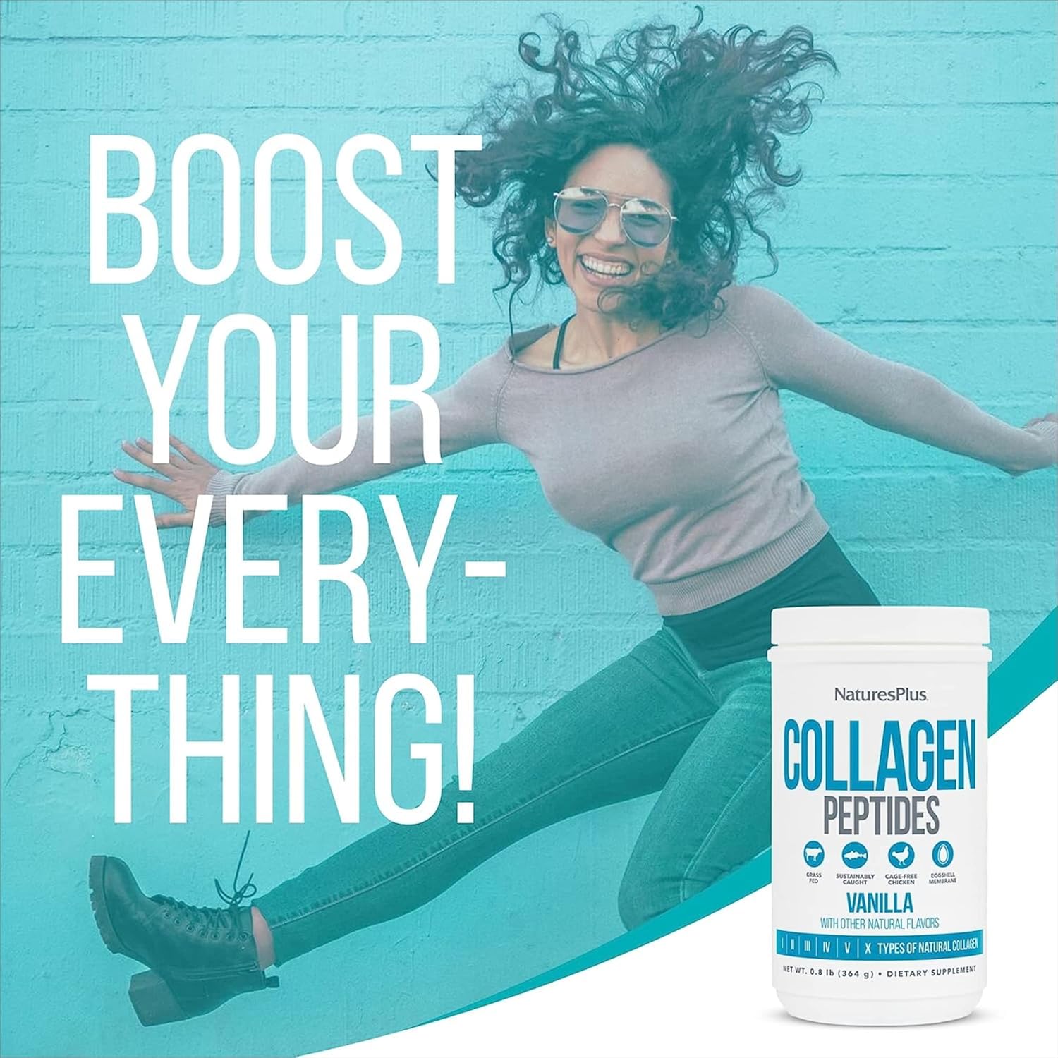 Pack of 2 Natures Plus Vanilla Collagen Peptides Powder - 0.8 lb - Supports Hair, Skin, Nails & Joints - Immune System Boost - Non-GMO, Gluten Free - 28 Servings