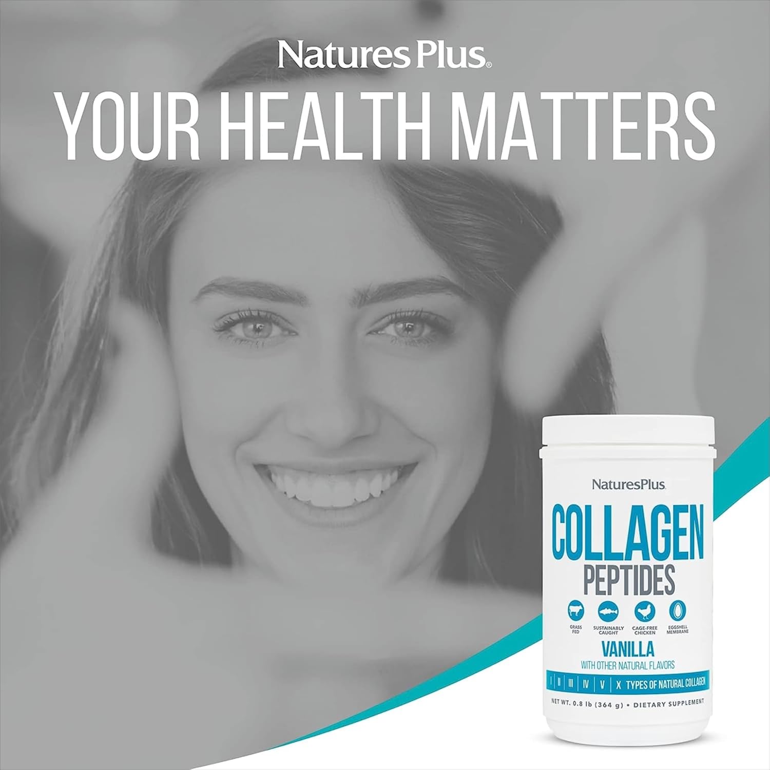 Pack of 2 Natures Plus Vanilla Collagen Peptides Powder - 0.8 lb - Supports Hair, Skin, Nails & Joints - Immune System Boost - Non-GMO, Gluten Free - 28 Servings