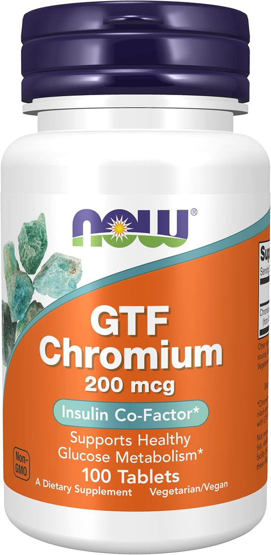 Pack of 2 NOW Foods GTF Chromium 200mcg 100 Tablets - High Quality Chromium Supplement for Blood Sugar Support