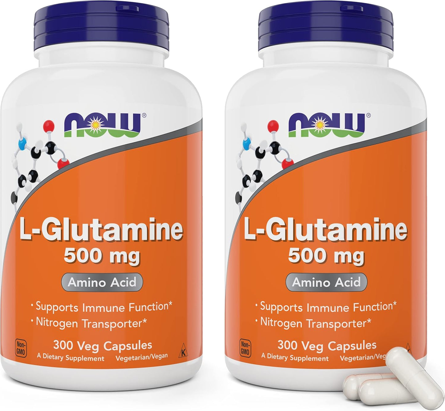 Pack of 2 Now Foods L-Glutamine 500mg 300 Veg Capsules - Non-GMO & Vegan Supplement