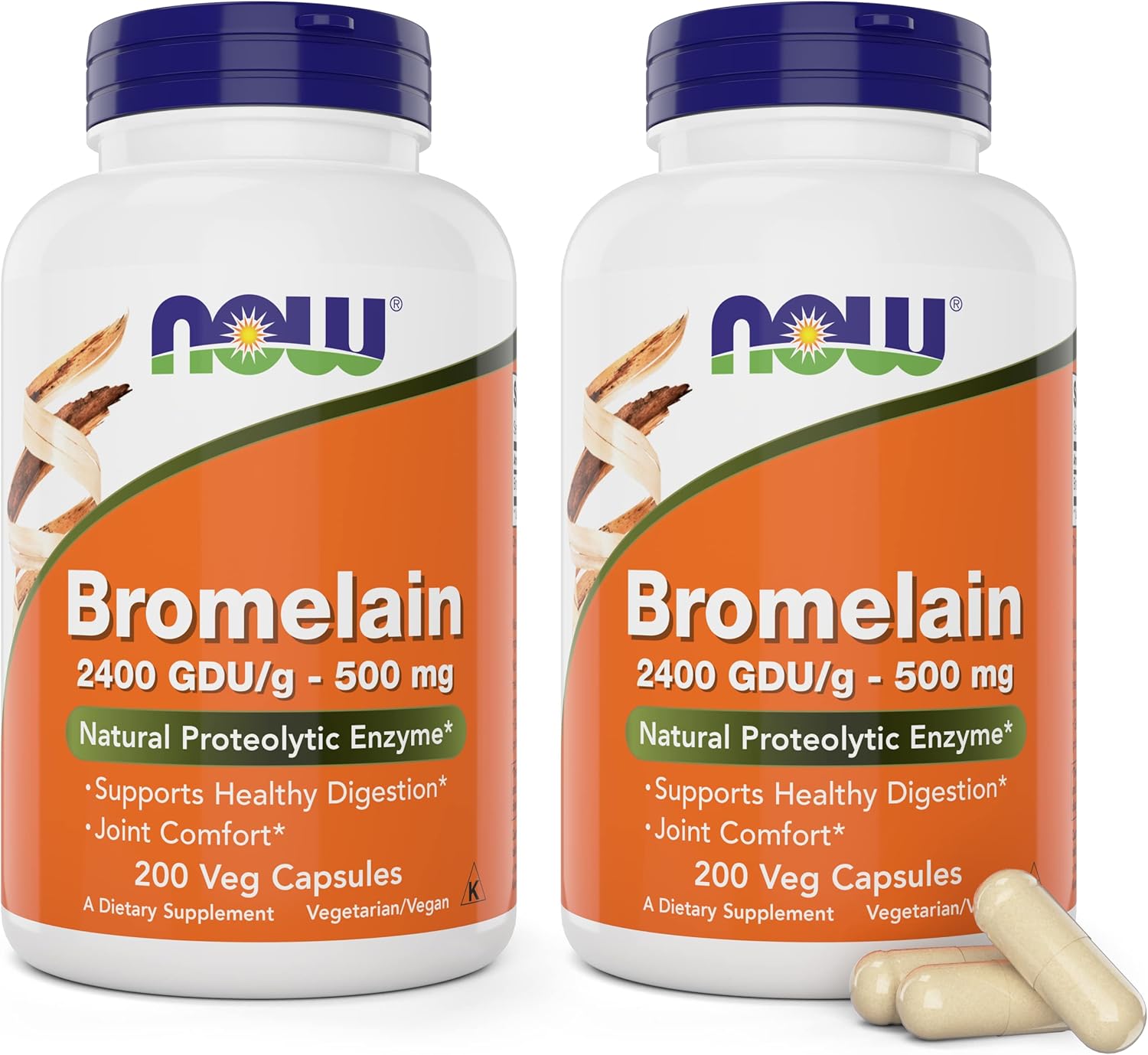 Pack of 2 NOW Foods Now Bromelain 500mg Veg Capsules - Non-GMO, Vegan Supplement