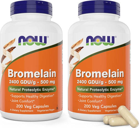 Pack of 2 NOW Foods Now Bromelain 500mg Veg Capsules - Non-GMO, Vegan Supplement