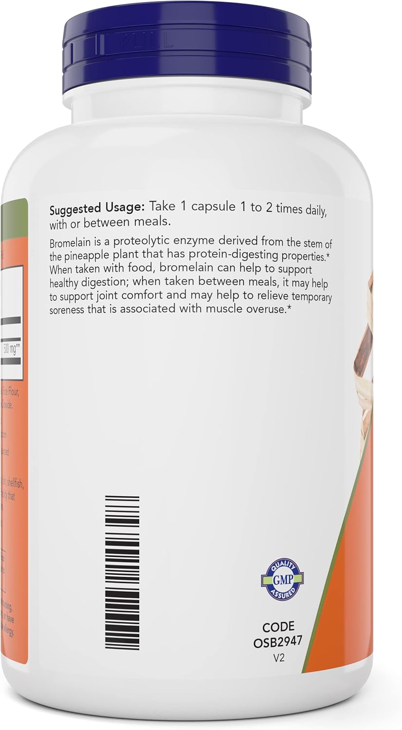 Pack of 2 NOW Foods Now Bromelain 500mg Veg Capsules - Non-GMO, Vegan Supplement