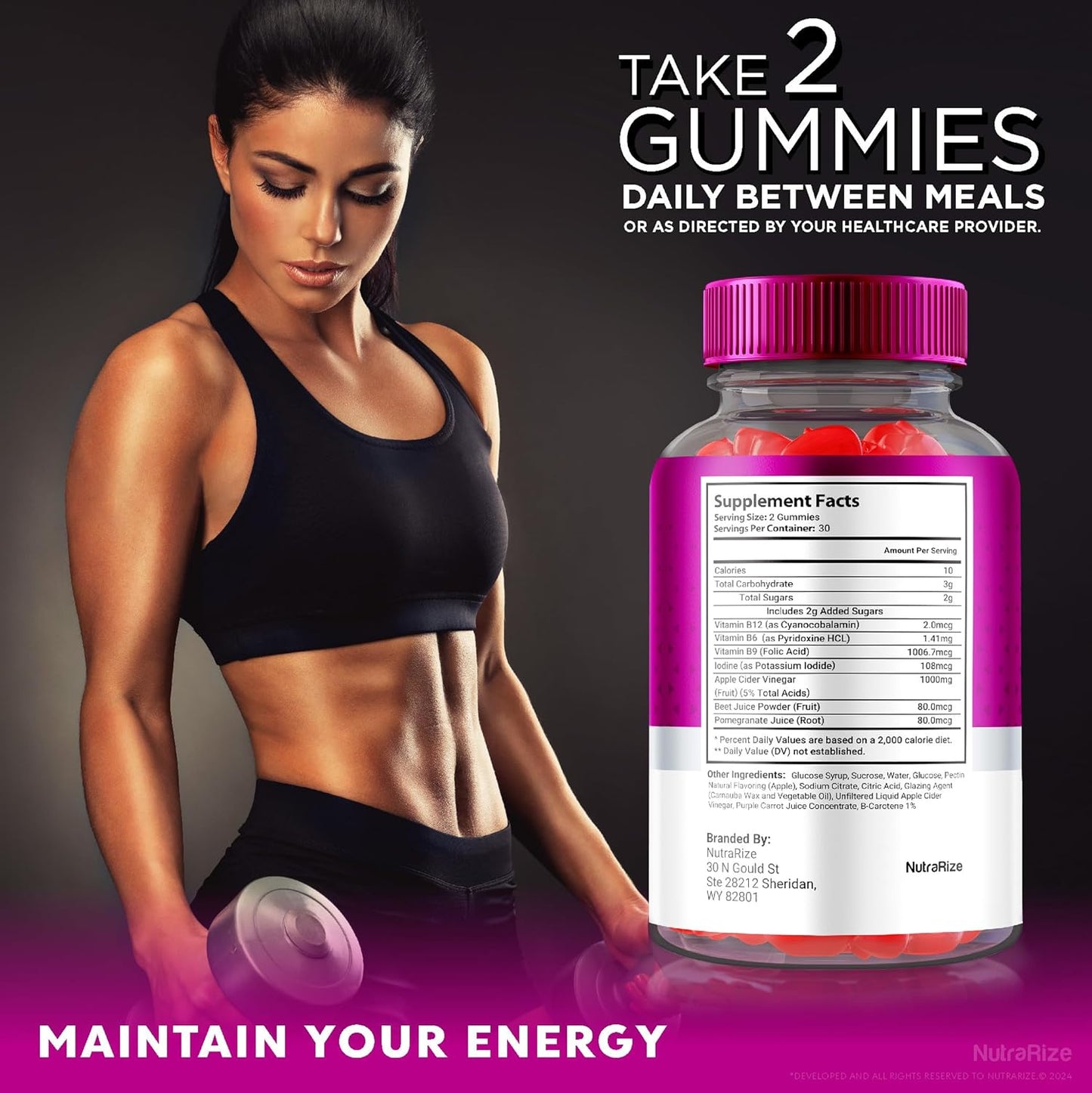 Pack of 2 NutraRize Keto Gummies with Apple Cider Vinegar - 1000 MG All Natural Gummy Pills for Maximum Strength (120 Gummies)
