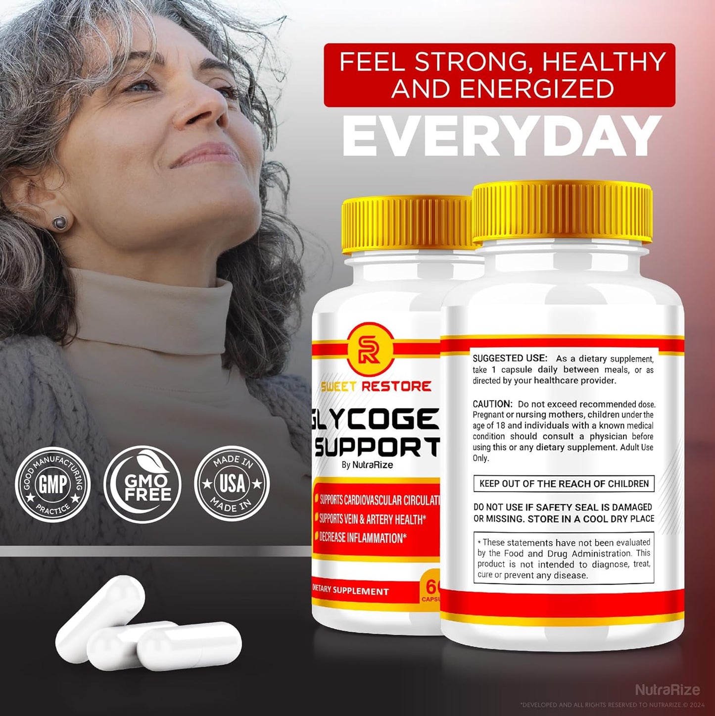 Pack of 2 NutraRize Sweet Restore Glycogen Support Capsules for Joint Health and Blood Vessel Cleanse - 120 Capsules