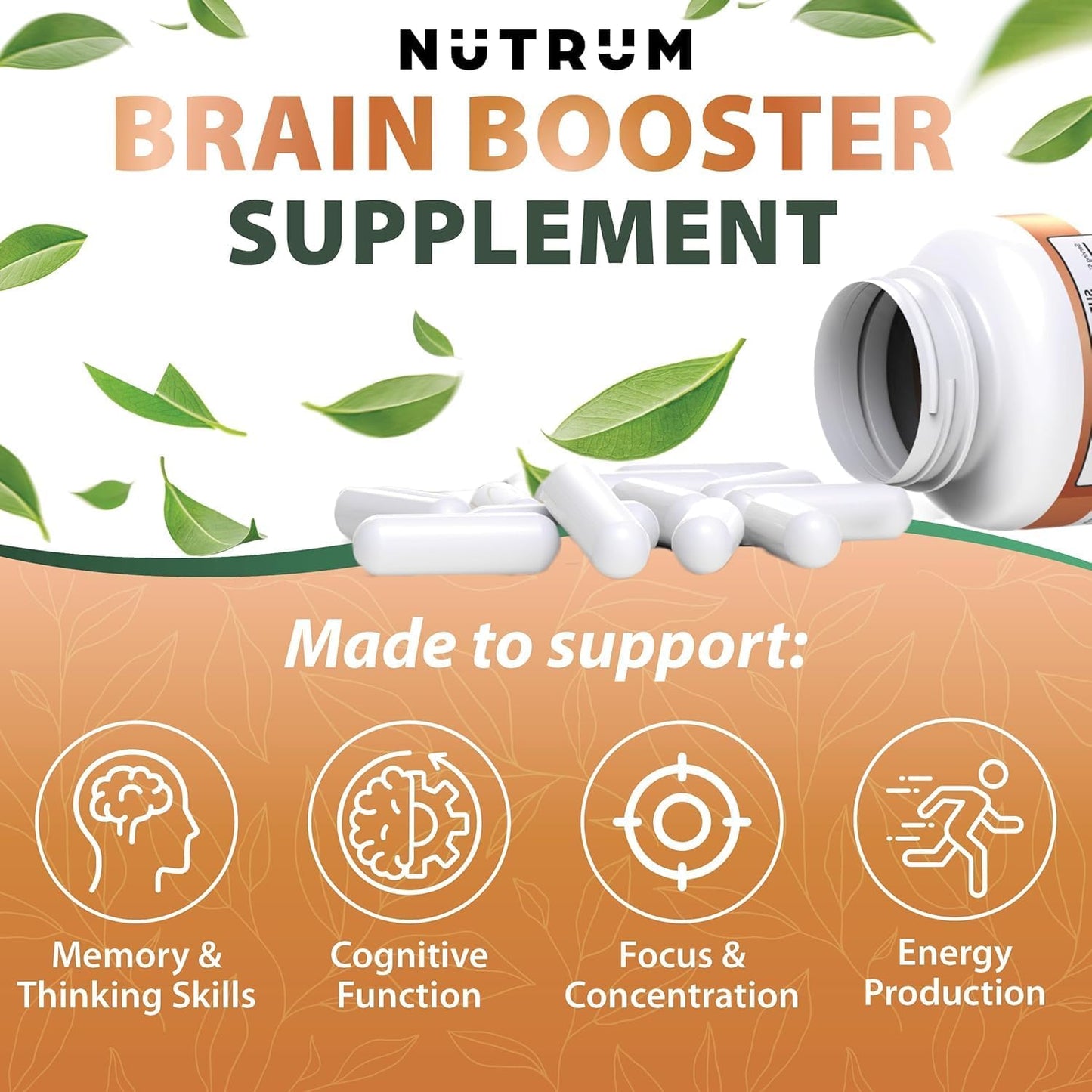 Pack of 2 Nutrum Brain Booster Nootropic Supplements for Focus, Memory, and Energy with Alpha-GPC, L-Theanine, Rhodiola, Ginseng, and Guarana
