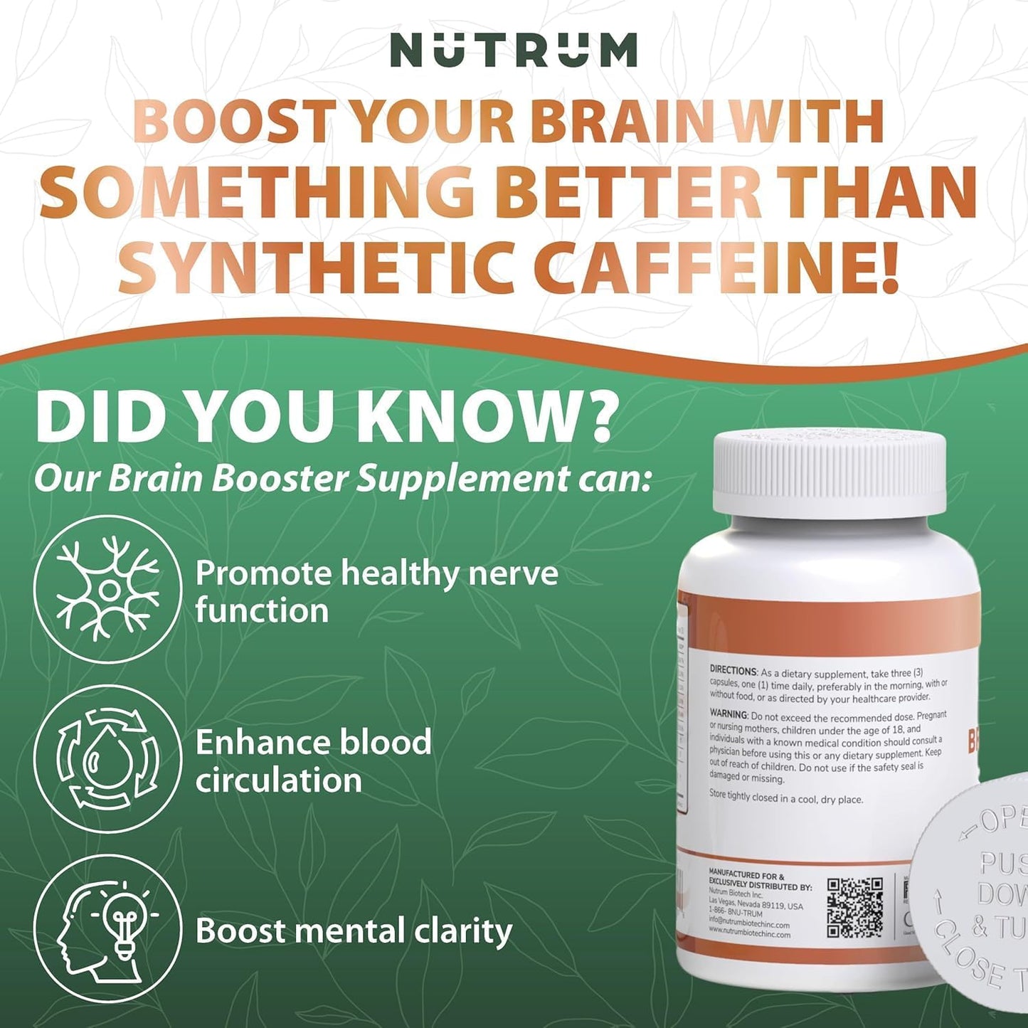 Pack of 2 Nutrum Brain Booster Nootropic Supplements for Focus, Memory, and Energy with Alpha-GPC, L-Theanine, Rhodiola, Ginseng, and Guarana