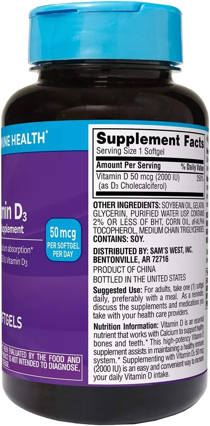 Pack of 2 SNANA Member's Mark Vitamin D3 50 mcg (2000 IU) Dietary Supplement (400ct)