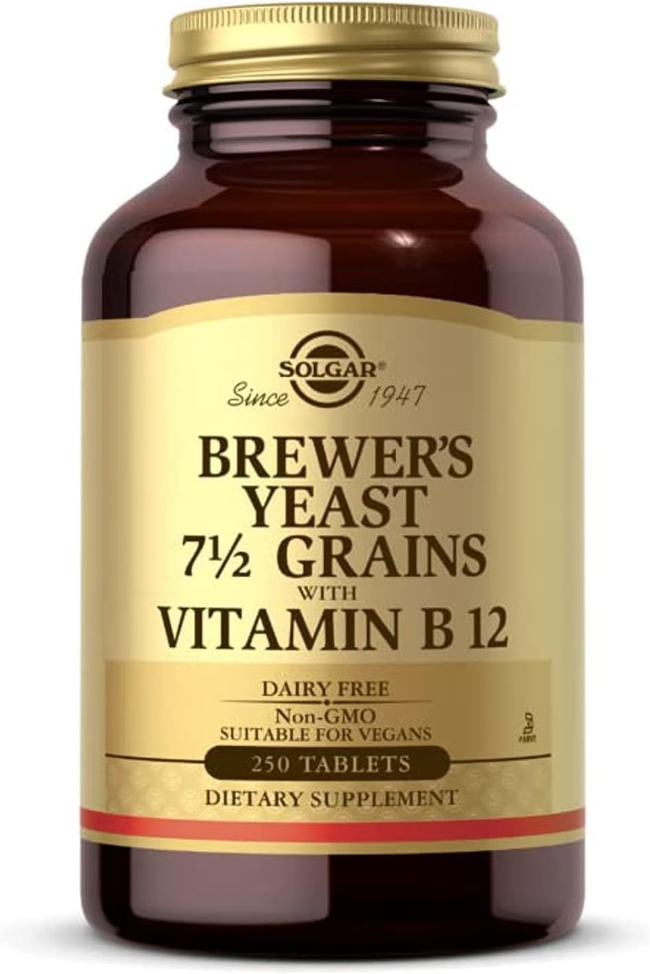 Pack of 2 Solgar Brewer's Yeast 7 ½ Grains with Vitamin B12 Tablets - Non-GMO, Vegan, Dairy Free, Kosher - 82 Servings