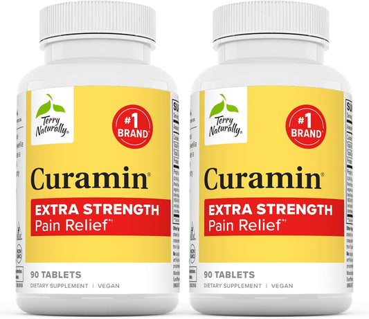 Pack of 2 Terry Naturally Curamin Extra Strength Tablets - 90 Count - Curcumin, Boswellia, DLPA, Nattokinase - Non-GMO, Vegan, Gluten Free - 60 Servings