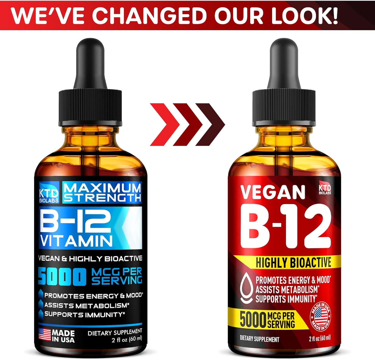 Pack of 2 Vegan B12 Sublingual Drops for Energy, Mood & Memory - 5000 mcg Methylcobalamin - Made in USA - Highly Bioavailable - 2 fl. oz.