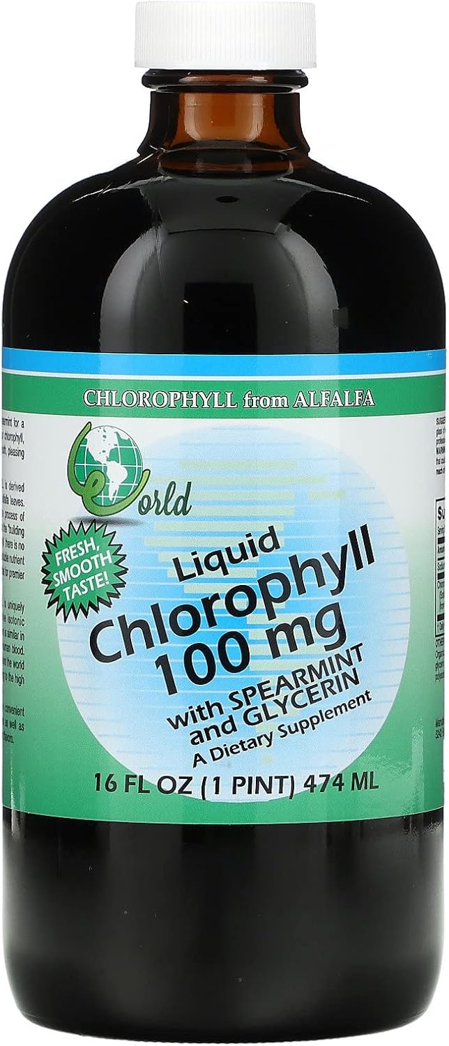 Pack of 2 World Organics Liquid Chlorophyll with Spearmint - 16 fl oz Each
