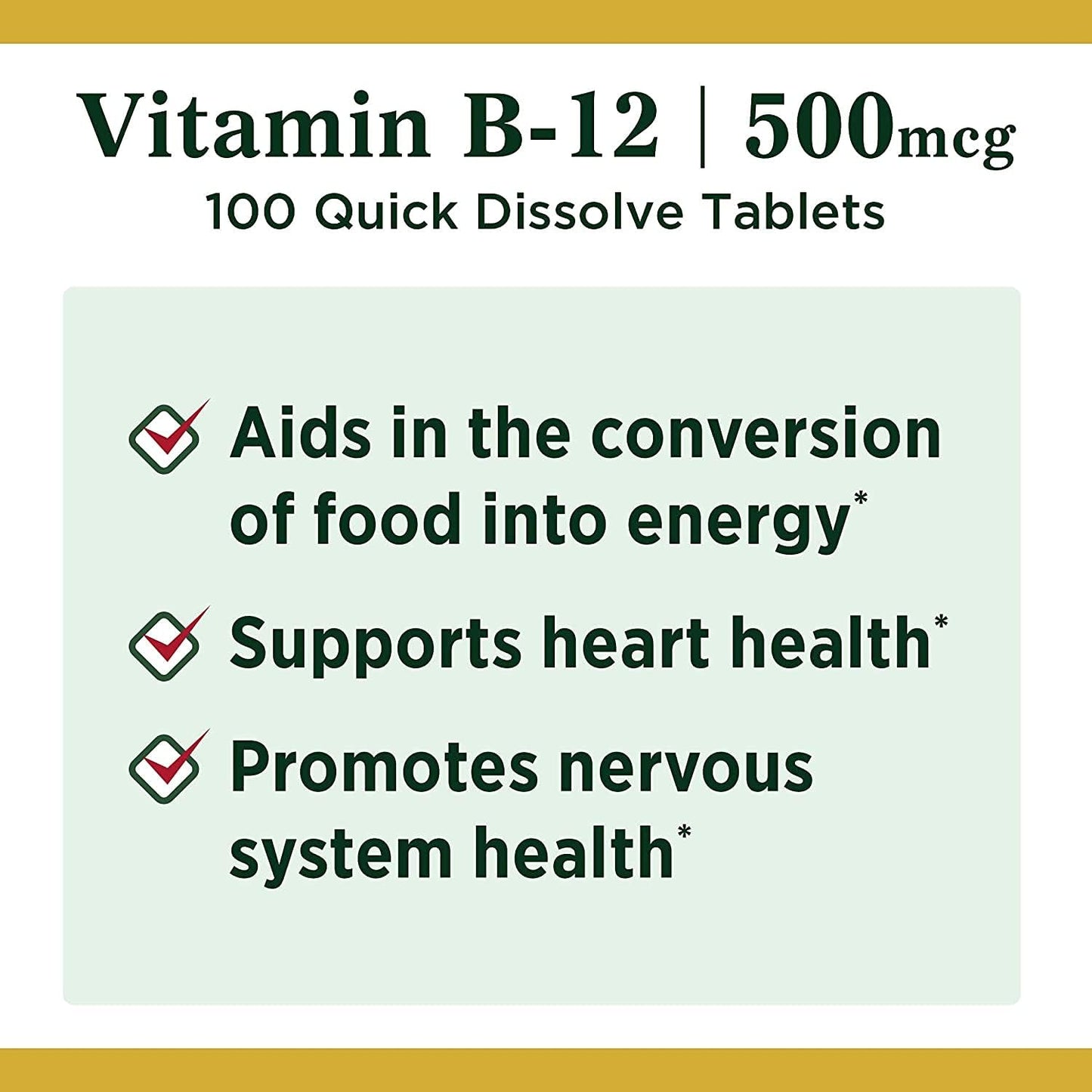 Pack of 200 Nature's Bounty Vitamin B12 Tablets for Energy and Nervous System Support