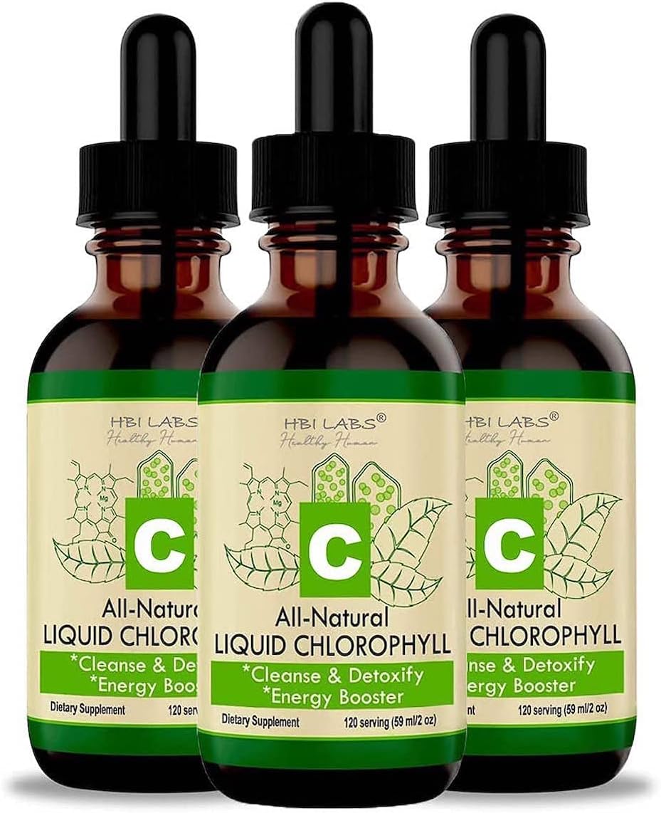 Pack of 3 HBI LABS Chlorophyll Liquid Drops - Natural Concentrate for Water