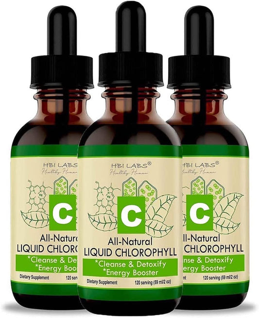 Pack of 3 HBI LABS Chlorophyll Liquid Drops - Natural Concentrate for Water