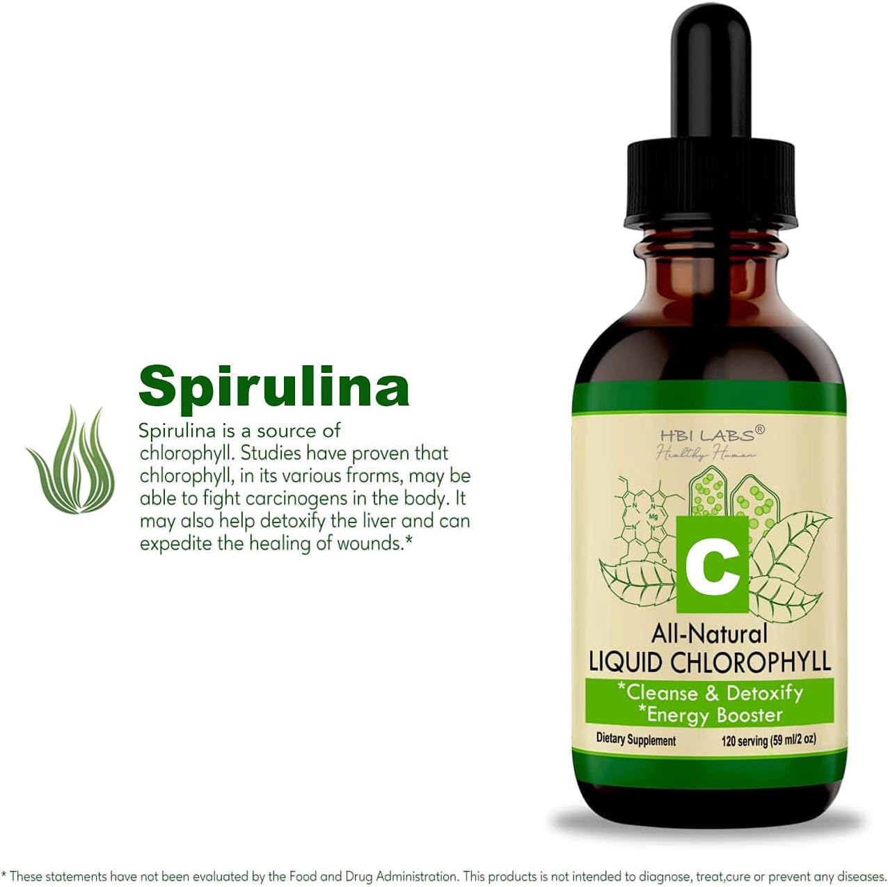 Pack of 3 HBI LABS Chlorophyll Liquid Drops - Natural Concentrate for Water