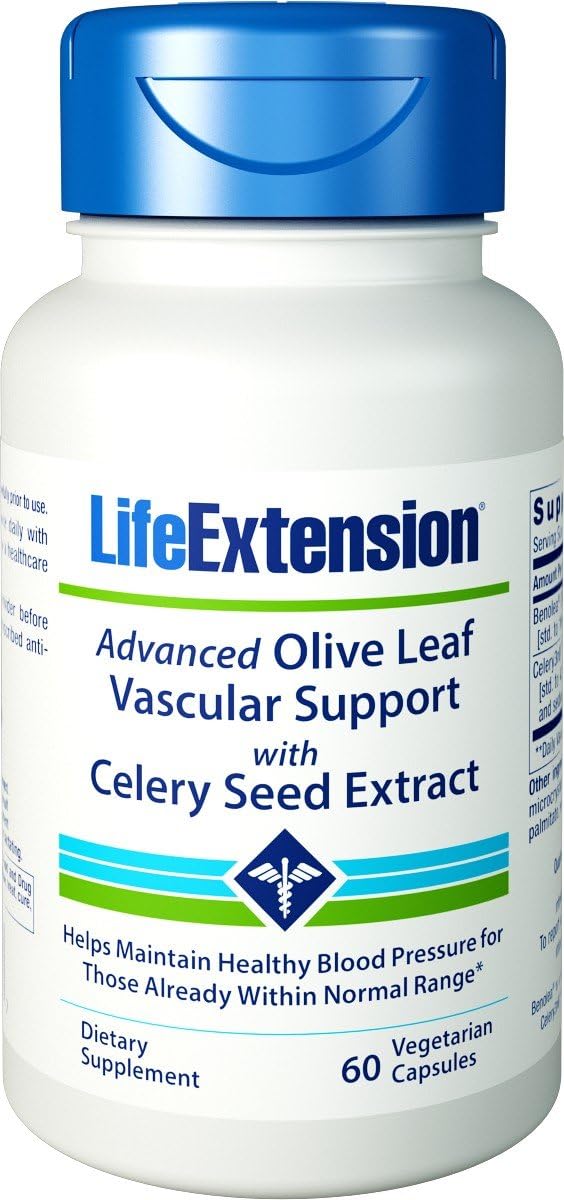 Pack of 3 Life Extension Advanced Olive Leaf Vascular Support Capsules with Celery Seed Extract - 60 Vegetarian Capsules