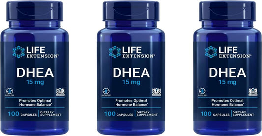 Pack of 3 Life Extension DHEA Capsules, 15mg - 100 Count Each