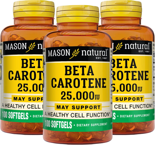 Pack of 3 MASON NATURAL Vitamin A Beta Carotene Softgels - 25,000 IU for Vision, Cell Function & Immune Health