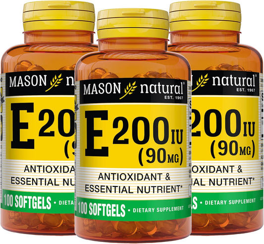 Pack of 3 Mason Natural Vitamin E 90 mg Softgels - Antioxidant & Essential Nutrient for Healthy Skin, Eyes, & Immune System