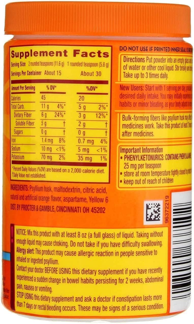 Pack of 3 Metamucil Daily Fiber Supplement, Sugar Free Orange Smooth - 6.1 oz for Regularity and Therapy