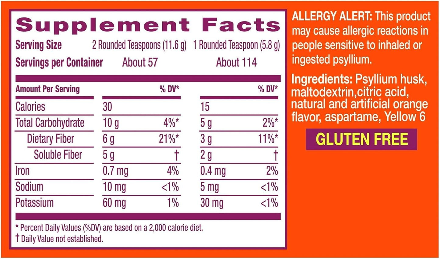 Pack of 3 Metamucil Daily Fiber Supplement, Sugar Free Orange Smooth - 6.1 oz for Regularity and Therapy