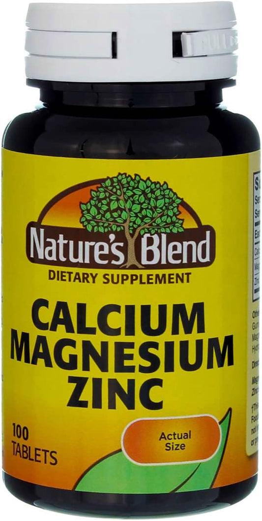 Pack of 3 Nature's Blend Calcium Magnesium Zinc Tablets for Bone Health and Immune Support