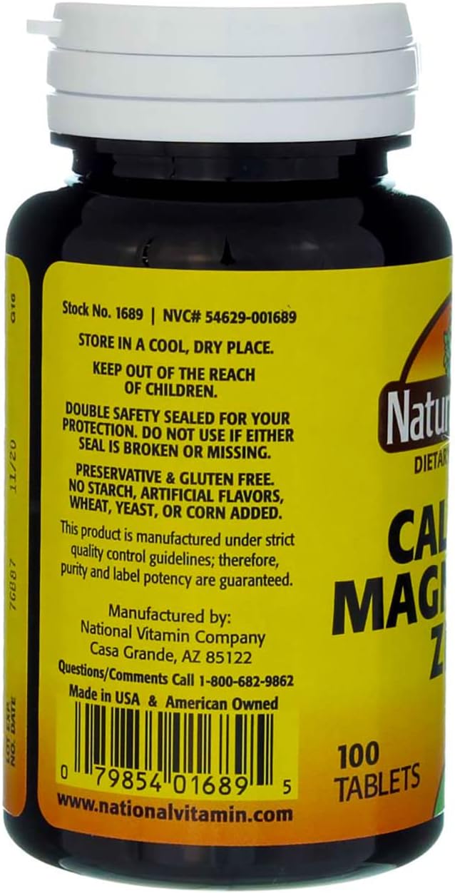 Pack of 3 Nature's Blend Calcium Magnesium Zinc Tablets for Bone Health and Immune Support