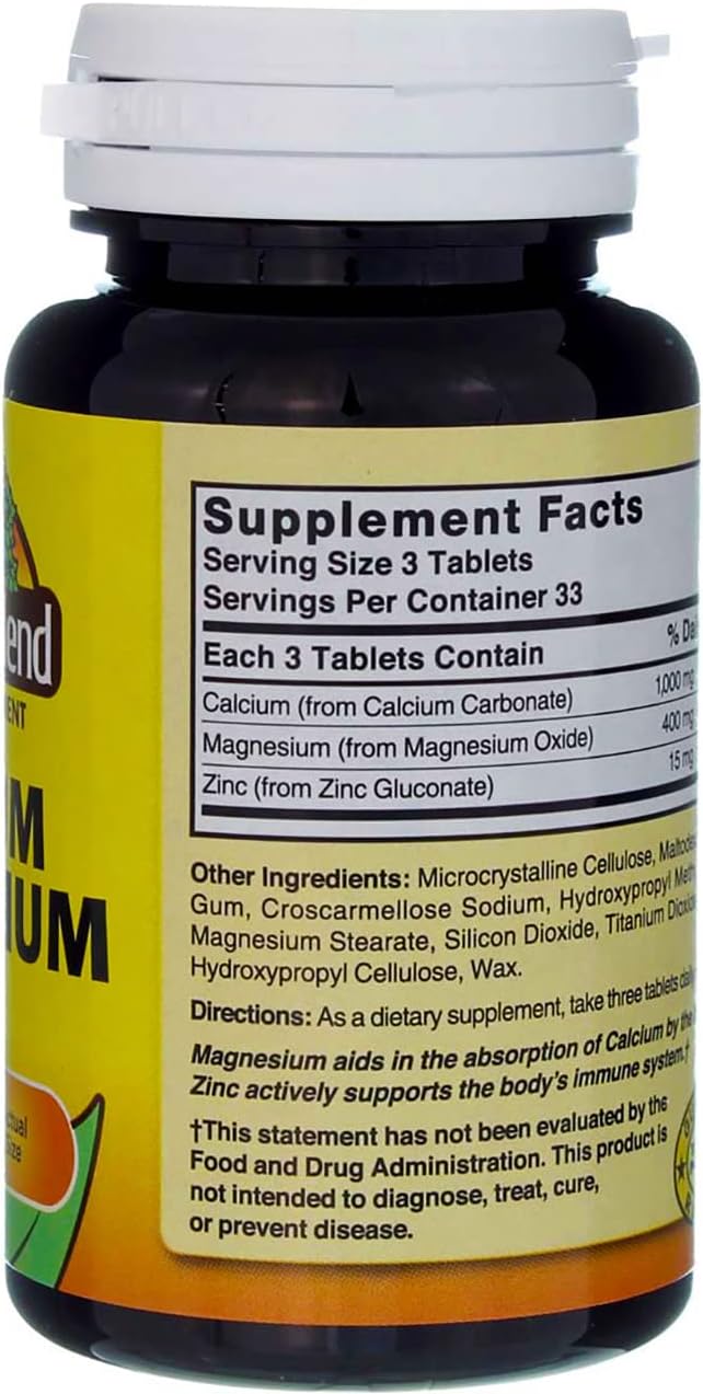 Pack of 3 Nature's Blend Calcium Magnesium Zinc Tablets for Bone Health and Immune Support