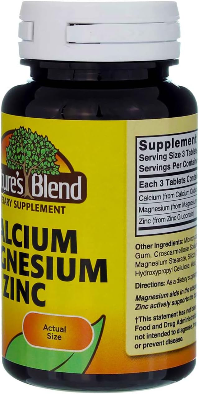 Pack of 3 Nature's Blend Calcium Magnesium Zinc Tablets for Bone Health and Immune Support