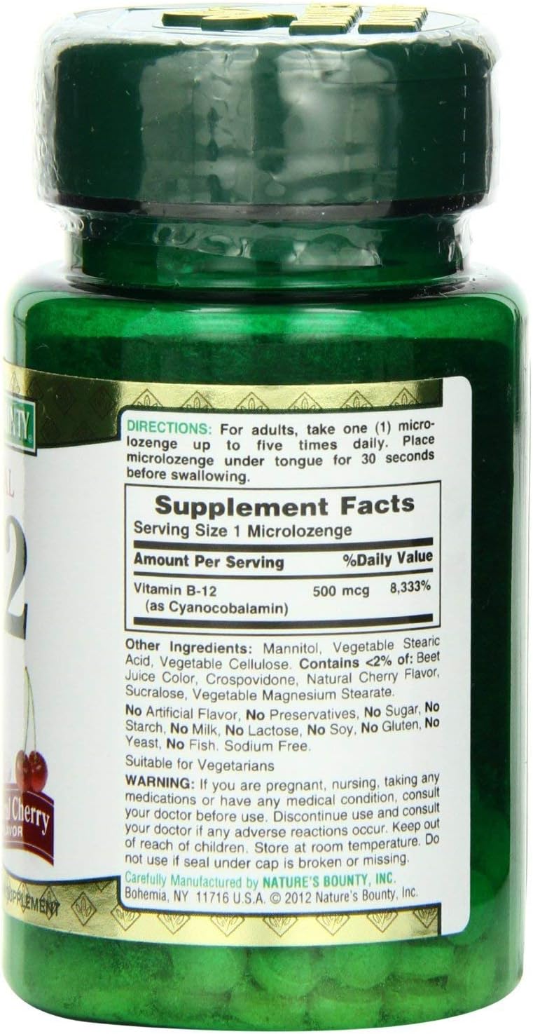 Pack of 3 Nature's Bounty B-12 Quick Dissolve Tablets 500 Mcg, 100 Count per Bottle