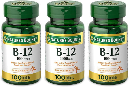 Pack of 3 Nature's Bounty Natural Vitamin B12 1000mcg Tablets - 100 Count