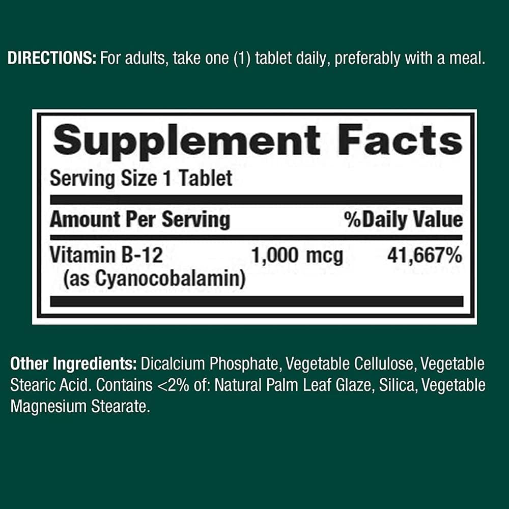 Pack of 3 Nature's Bounty Natural Vitamin B12 1000mcg Tablets - 100 Count