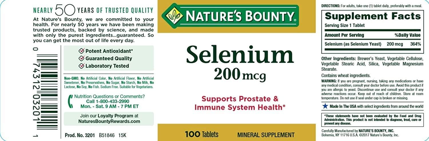 Pack of 3 Nature's Bounty Selenium 200 mcg Tablets for Immune Support - 300 Tablets Total