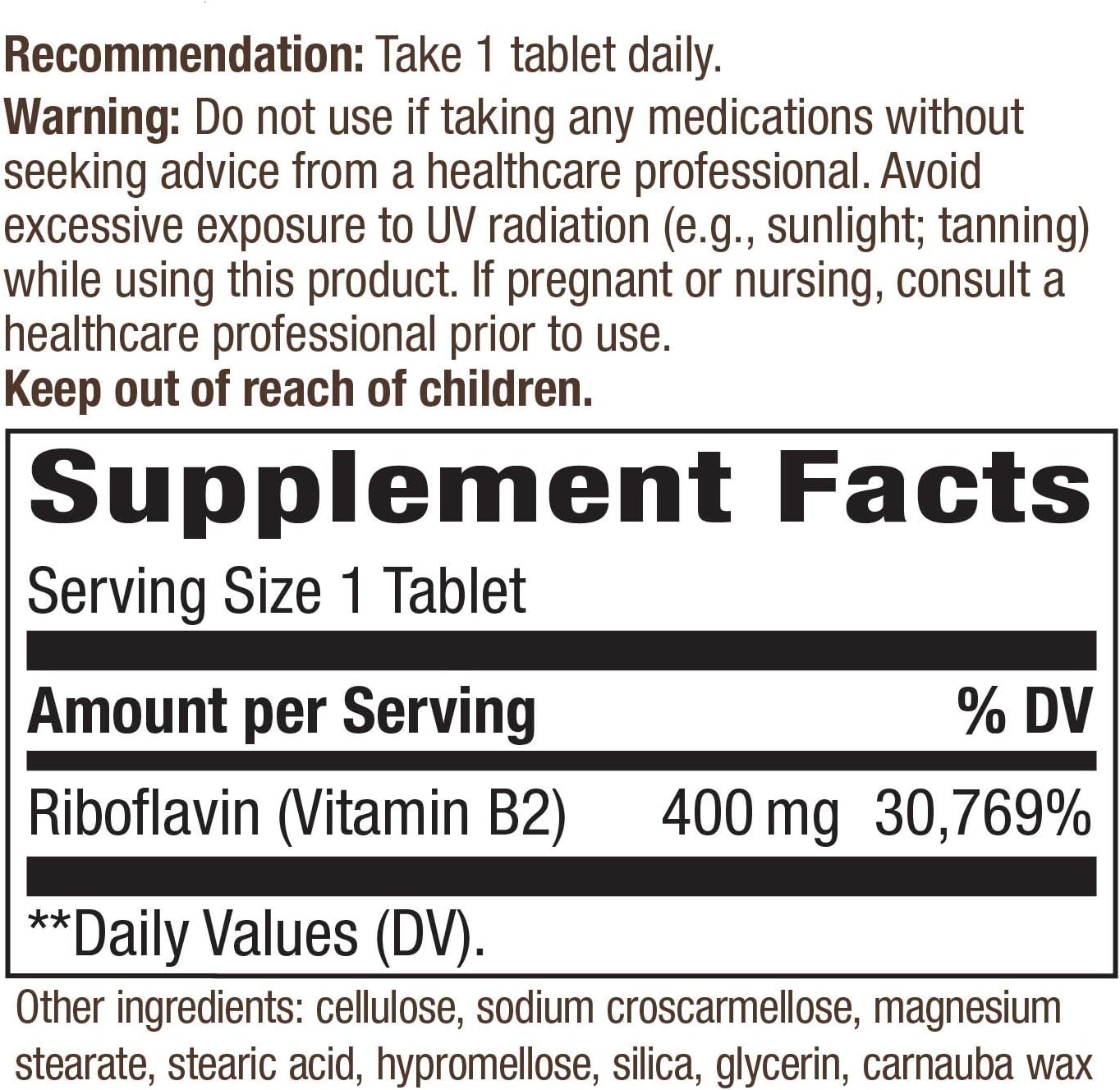 Pack of 3 Nature's Way Riboflavin Vitamin B2, 400 mg per serving