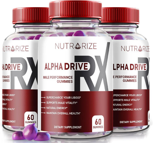 Pack of 3 NutraRize Alpha Drive RX Gummies for Men - Daily Supplement for Peak Performance and Well-Being - 180 Gummies