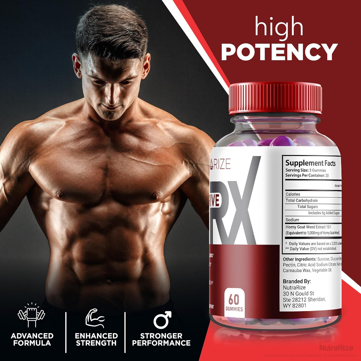 Pack of 3 NutraRize Alpha Drive RX Gummies for Men - Daily Supplement for Peak Performance and Well-Being - 180 Gummies