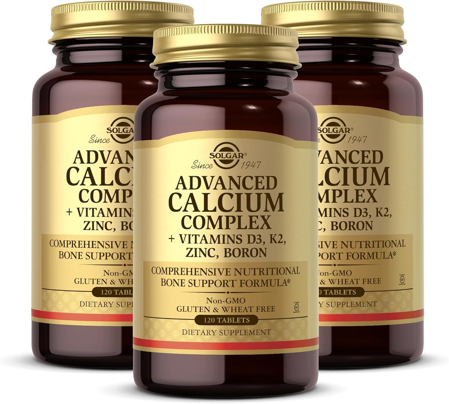 Pack of 3 Solgar Advanced Calcium Complex Tablets with Zinc, Boron, Vitamins D3 & K2 - Non-GMO, Gluten Free, Dairy Free - 90 Servings