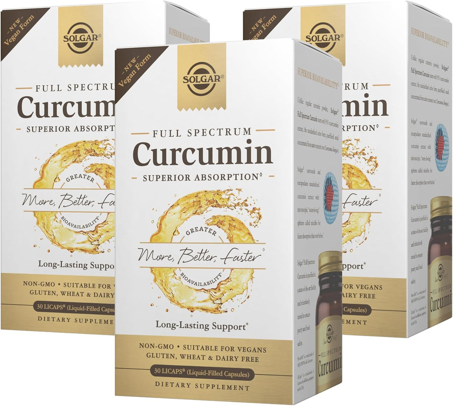 Pack of 3 Solgar Full Spectrum Curcumin LiCaps - 90 Servings - Brain, Joint & Immune Support - Vegan & Gluten Free