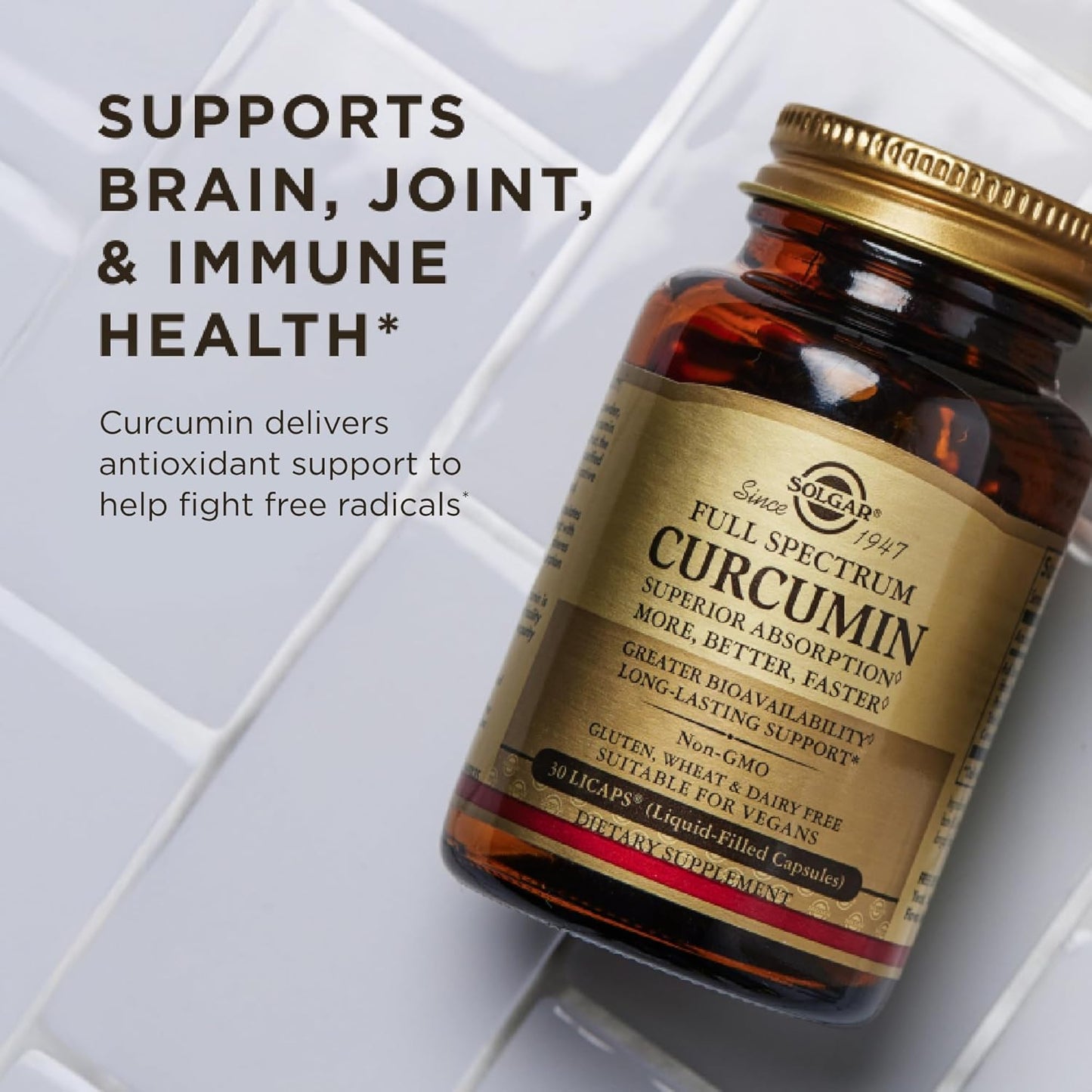 Pack of 3 Solgar Full Spectrum Curcumin LiCaps - 90 Servings - Brain, Joint & Immune Support - Vegan & Gluten Free